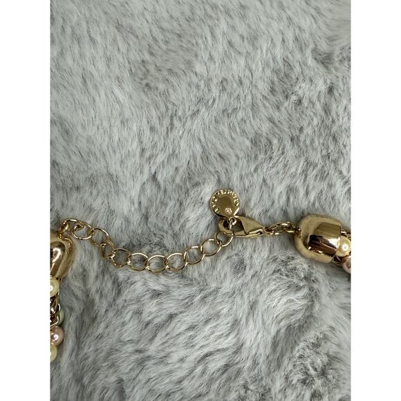 BaubleBar Pastel Faux Pearl Gold Chain Braided Statement Necklace 19" - Picture 3 of 3